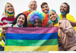 Happy Multiracial people celebrating gay pride festival during corona virus - Group of friends with different age and race fighting for gender equality